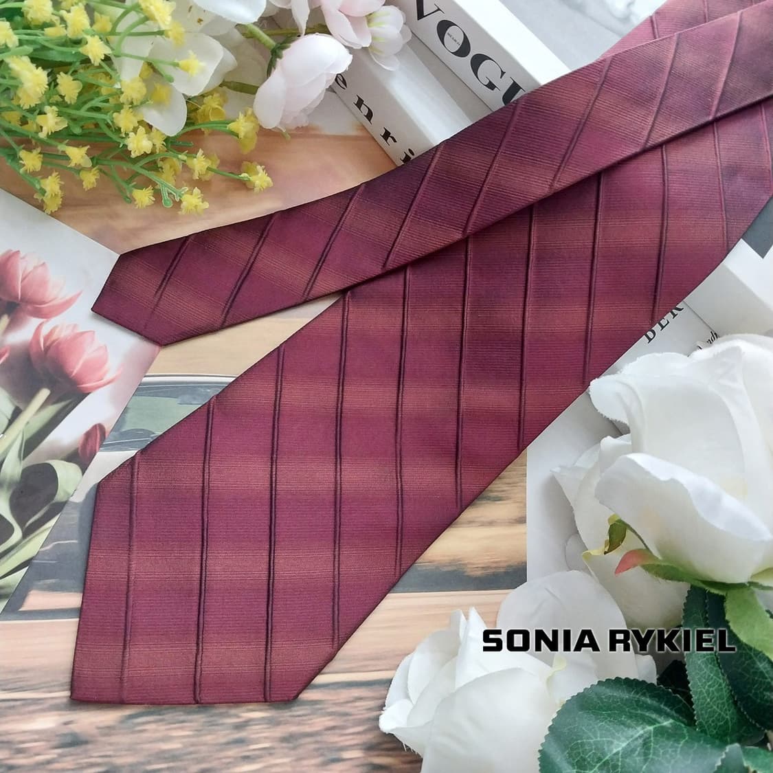 소니아 리키엘 실크 와인 스트라이프 넥타이 10cm A+등급  K1211 상품이미지1