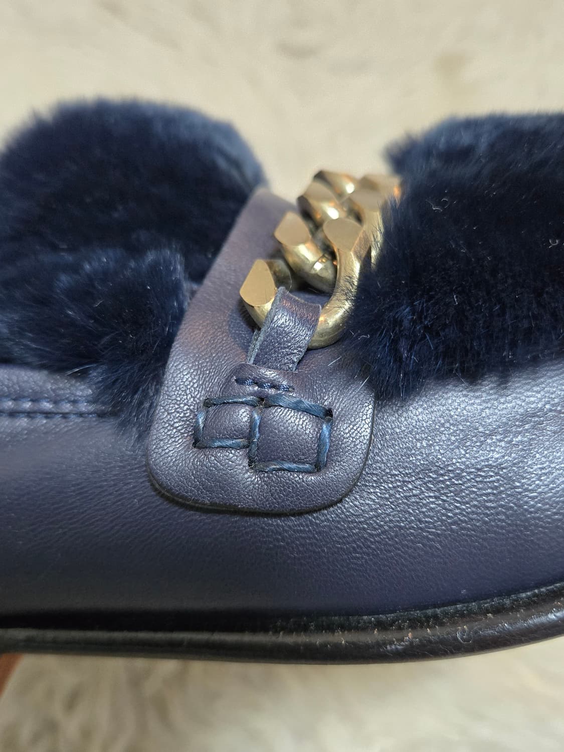 BOYY 퍼 체인 로퍼 네이비 36 천연가죽 퍼로퍼 새제품 상품이미지6