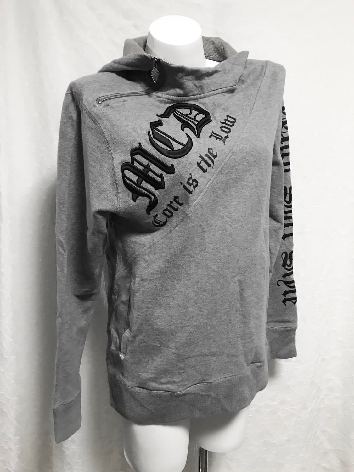 빈티지 펑크 사선 지퍼 레터링 자수 후드 맨투맨 상품이미지2