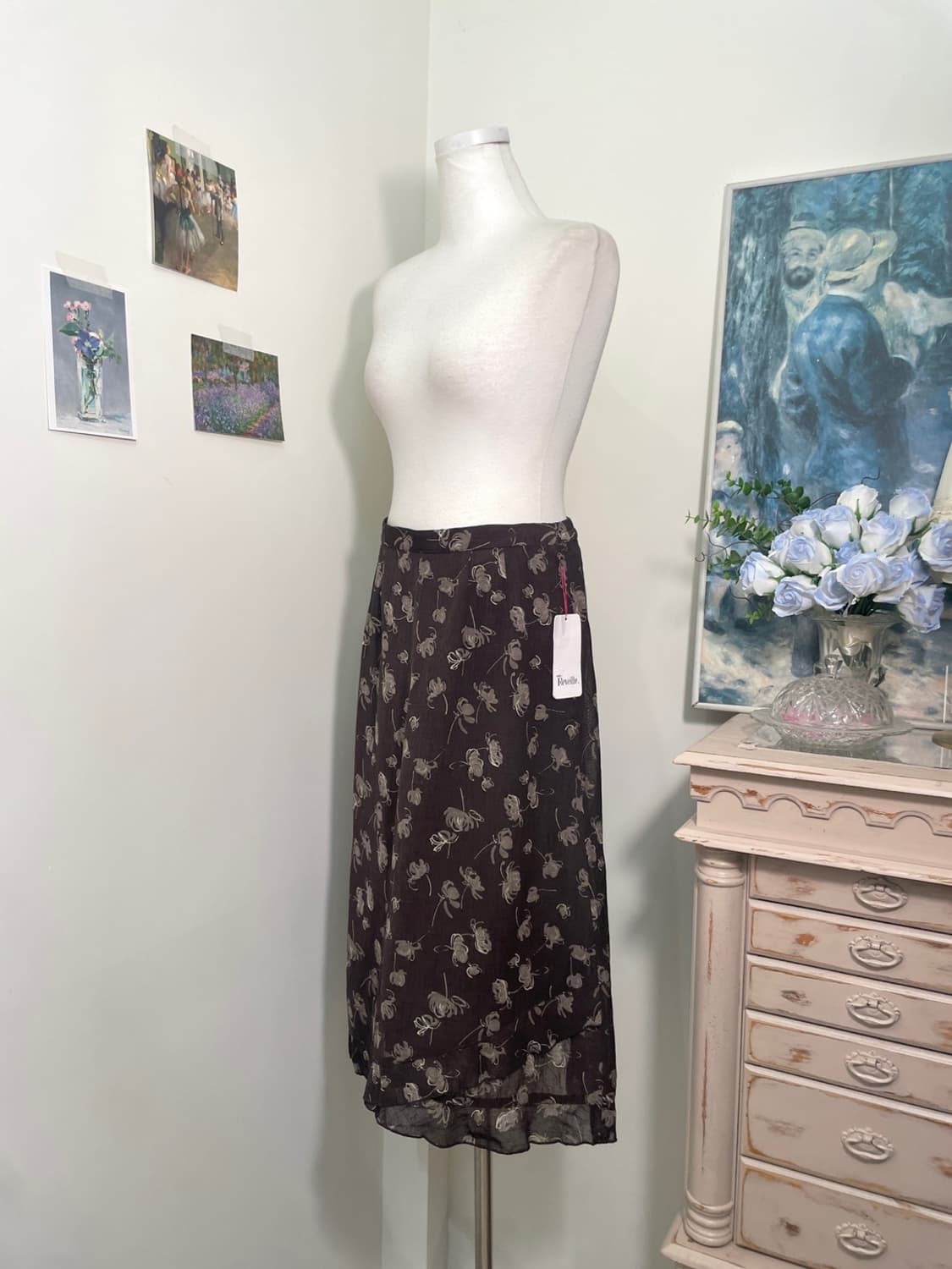 purple brown oriental flower ruffle skir 상품이미지2