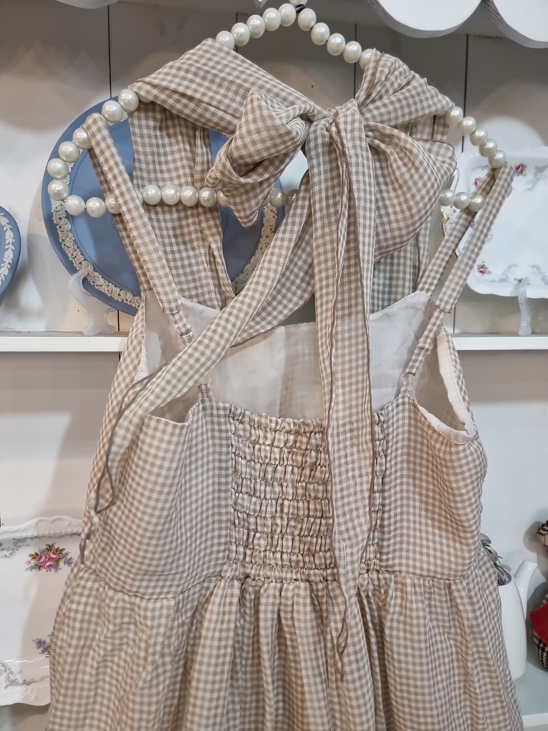 axes femme 베이지 체크 리본 코르셋 원피스 상품이미지4