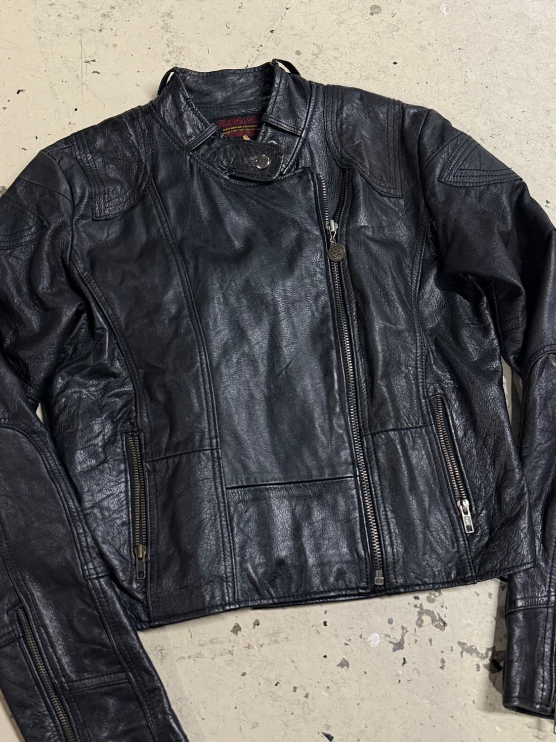 neck button biker mood leather jk 상품이미지6