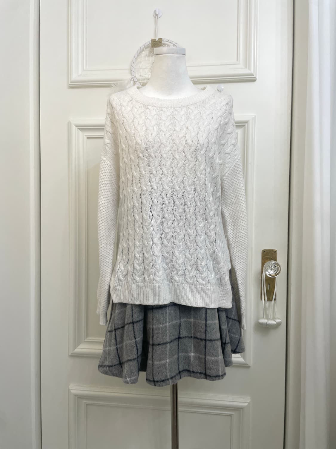 gray check pleats point midi skirt 상품이미지6