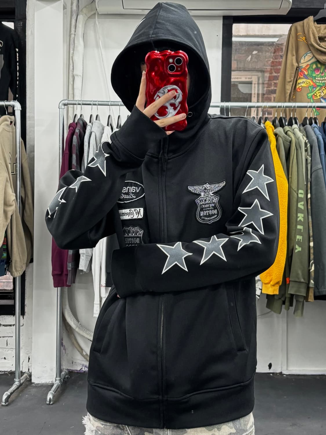 밴슨 레더 사이드 스타 후드집업 상품이미지1