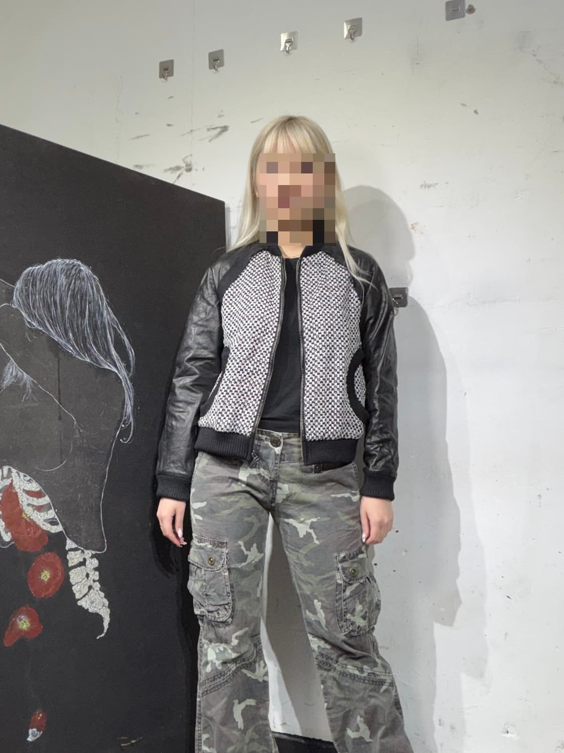 랑방 모노크롬 트위드 레더 가죽자켓 블루종 36 상품이미지1