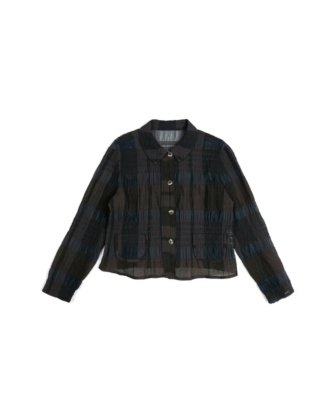 Soen sheer pleated check shirt blouse 해 상품이미지1