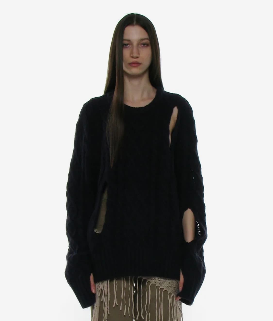 파르티멘토 우먼 헤비 컷아웃 케이블 니트  상품이미지1