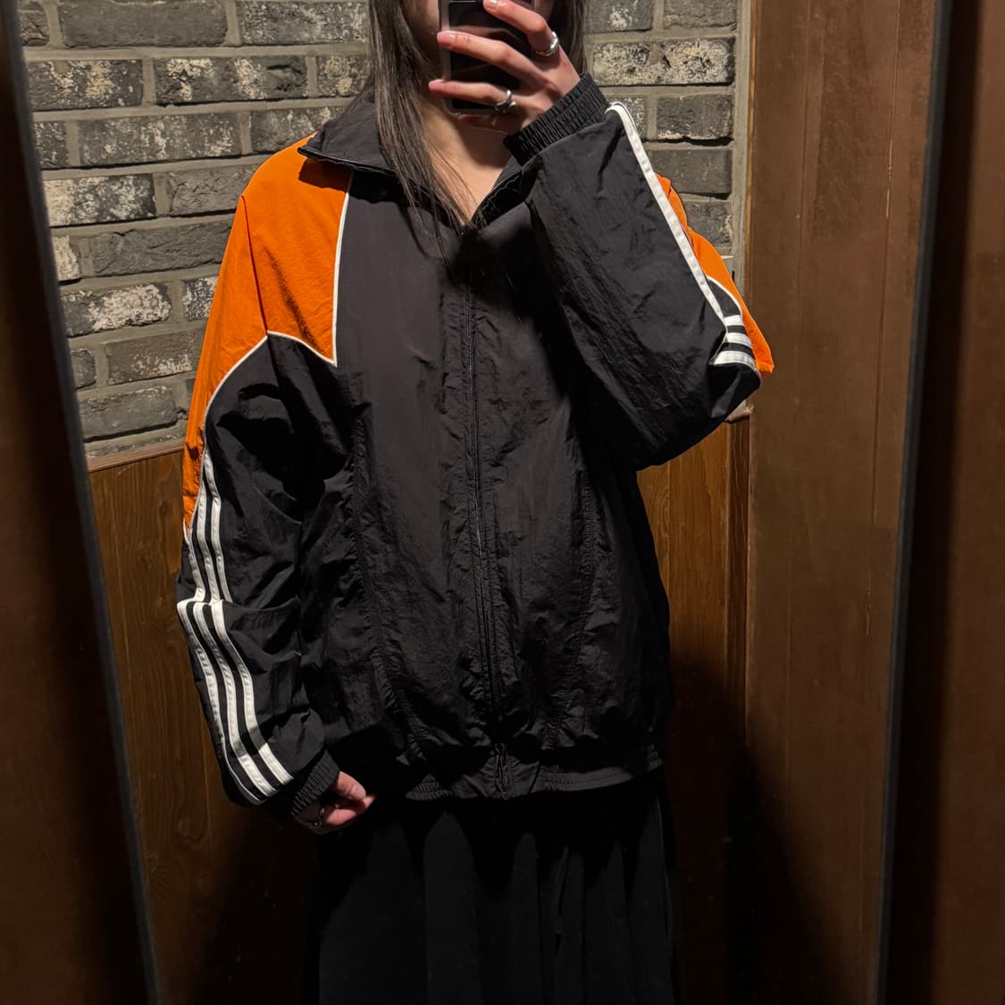 L) 아디다스 파이어버드 로고 바람막이 블랙/오렌지 상품이미지8
