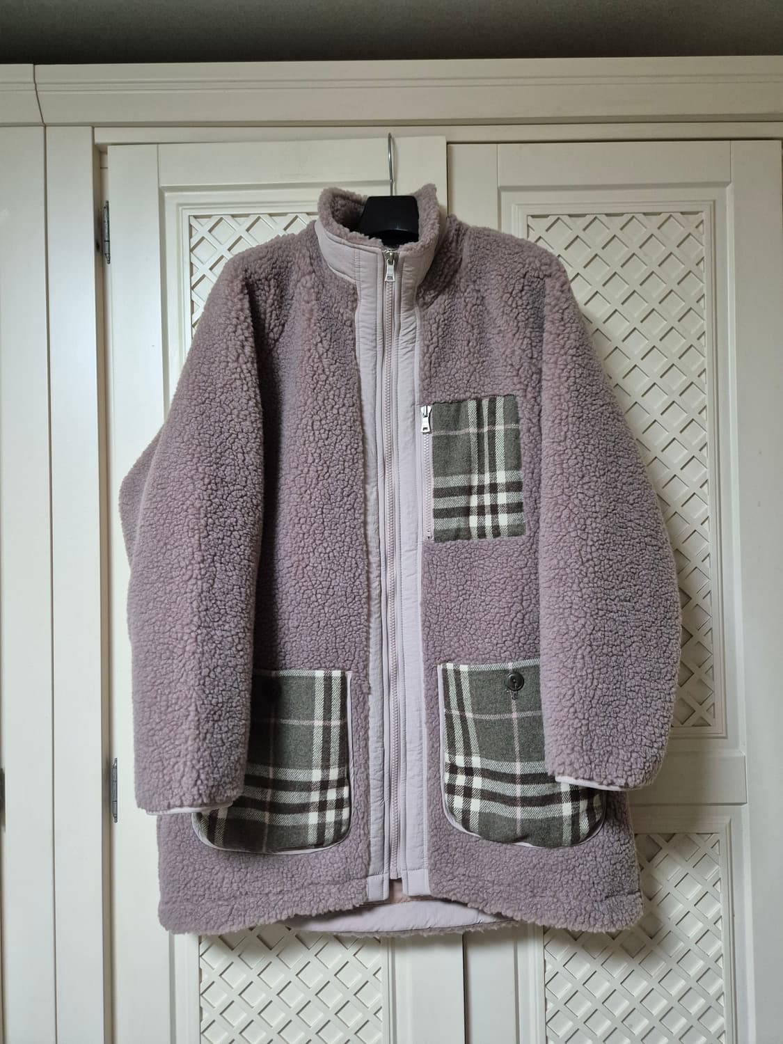 코벳블랑 체크 배색 후리스 점퍼 상품이미지1