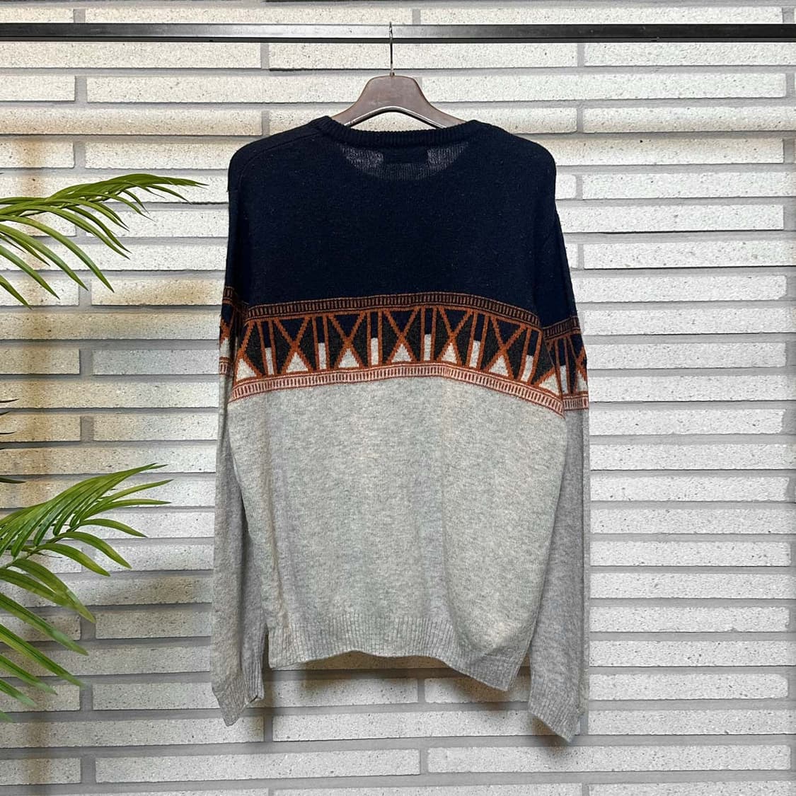 USA VINTAGE 배색 니트 기하학 패턴 디테일 네이비 그레이 상품이미지3