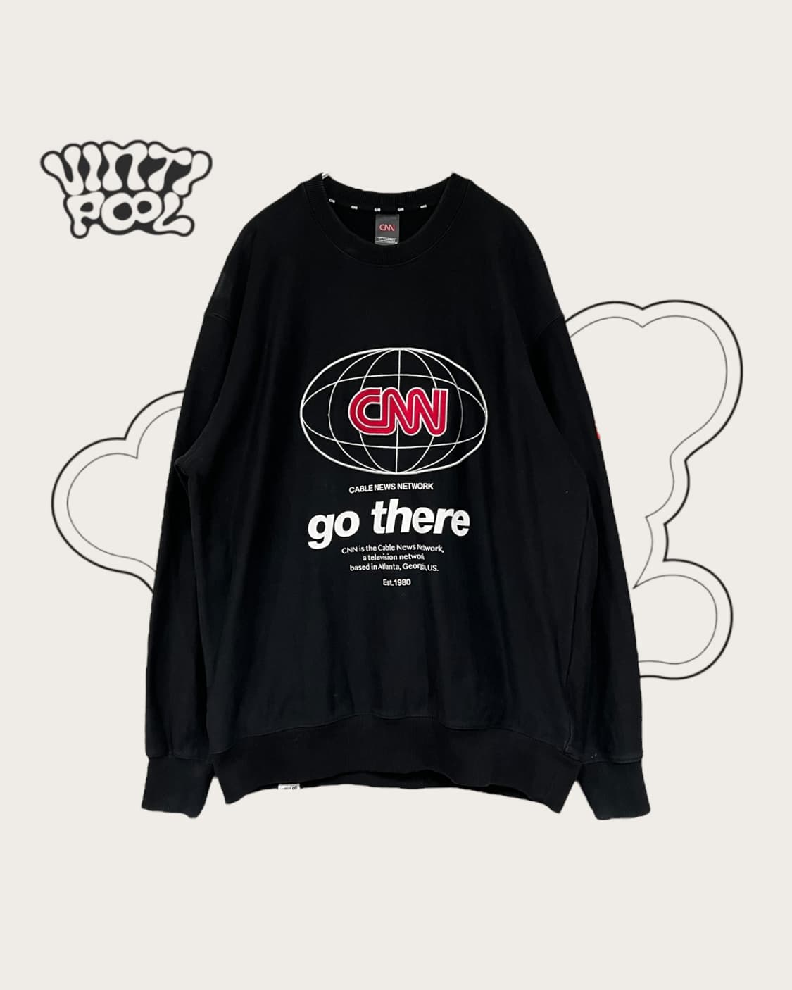 CNN 고데어 네트워크 자수 프린팅 맨투맨 95 블랙 상품이미지1