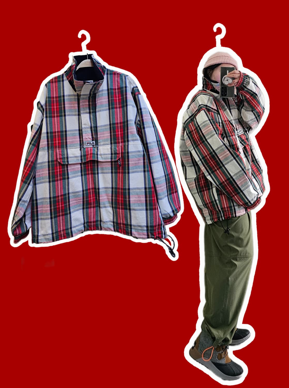 FILA 타탄체크 기모 아노락 상품이미지1