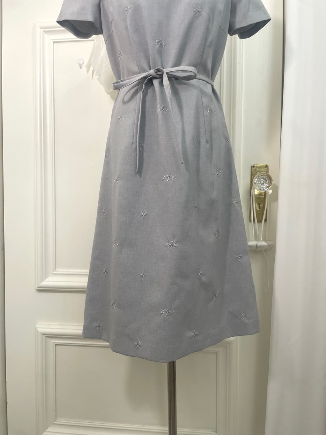 graish blue flower embroidery bow belt o 상품이미지7