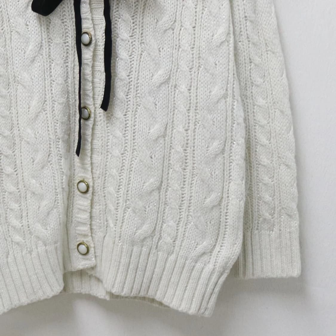 WALLAMANDA 퍼 발레코어 꽈배기 울 혼방니트 가디건 64637 상품이미지4