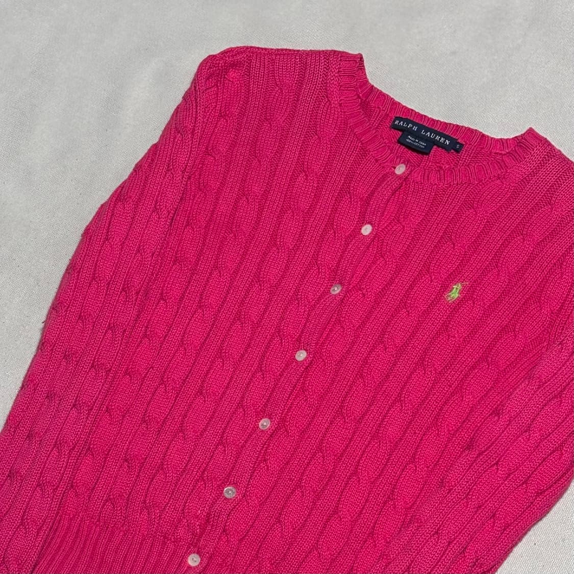 S 폴로랄프로렌 여성용 핑크 케이블 가디건 상품이미지1
