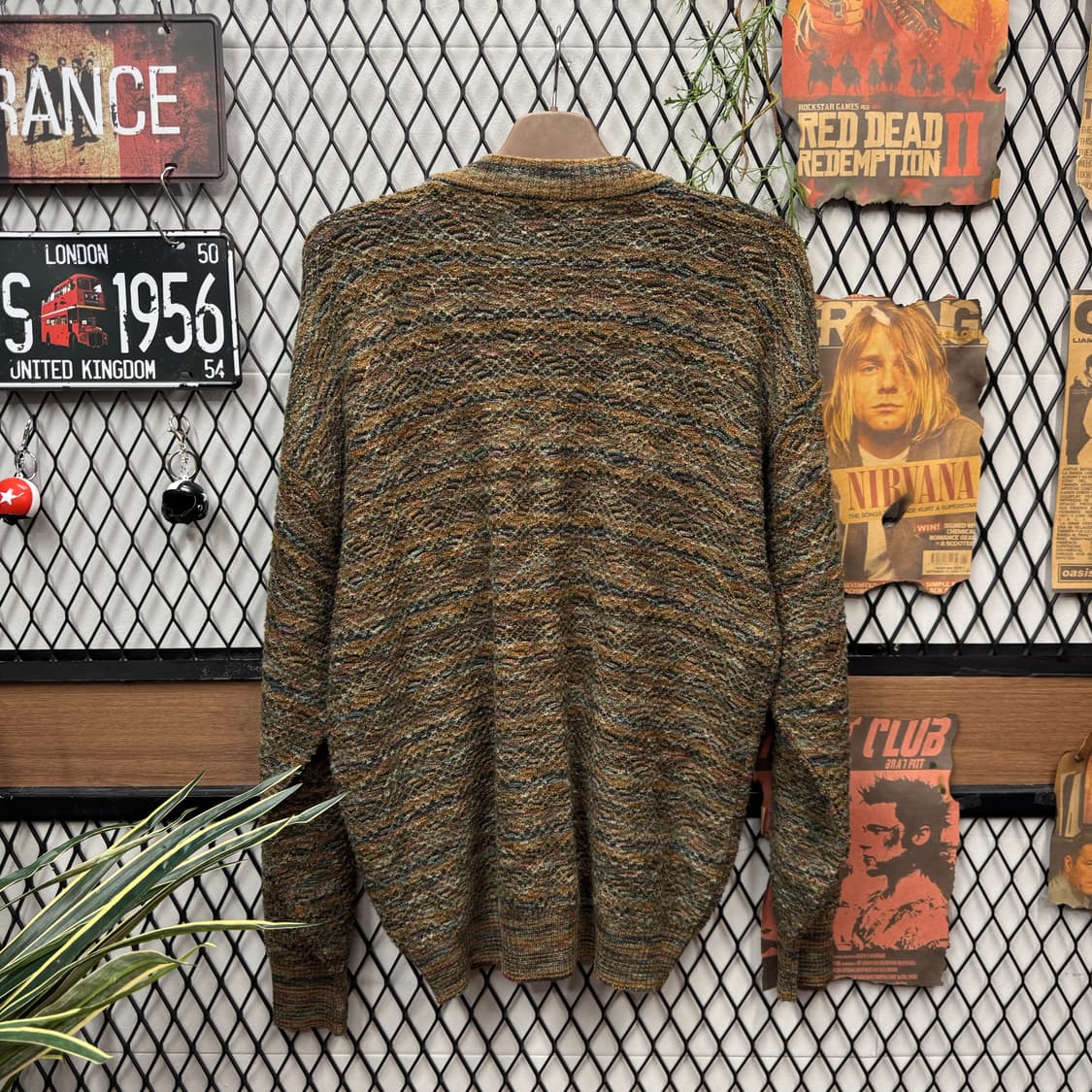 90s 미쏘니 이그잼플 울 니트 가디건 멜란지 패턴 브라운 배색 상품이미지2