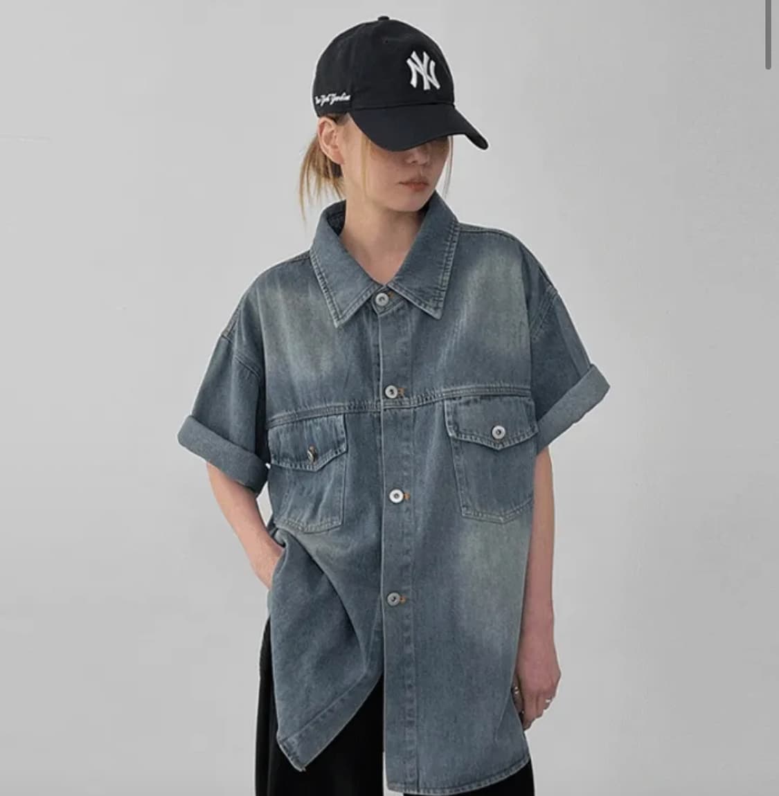 블랙업 네버비 오버핏 데님 반팔셔츠 상품이미지3