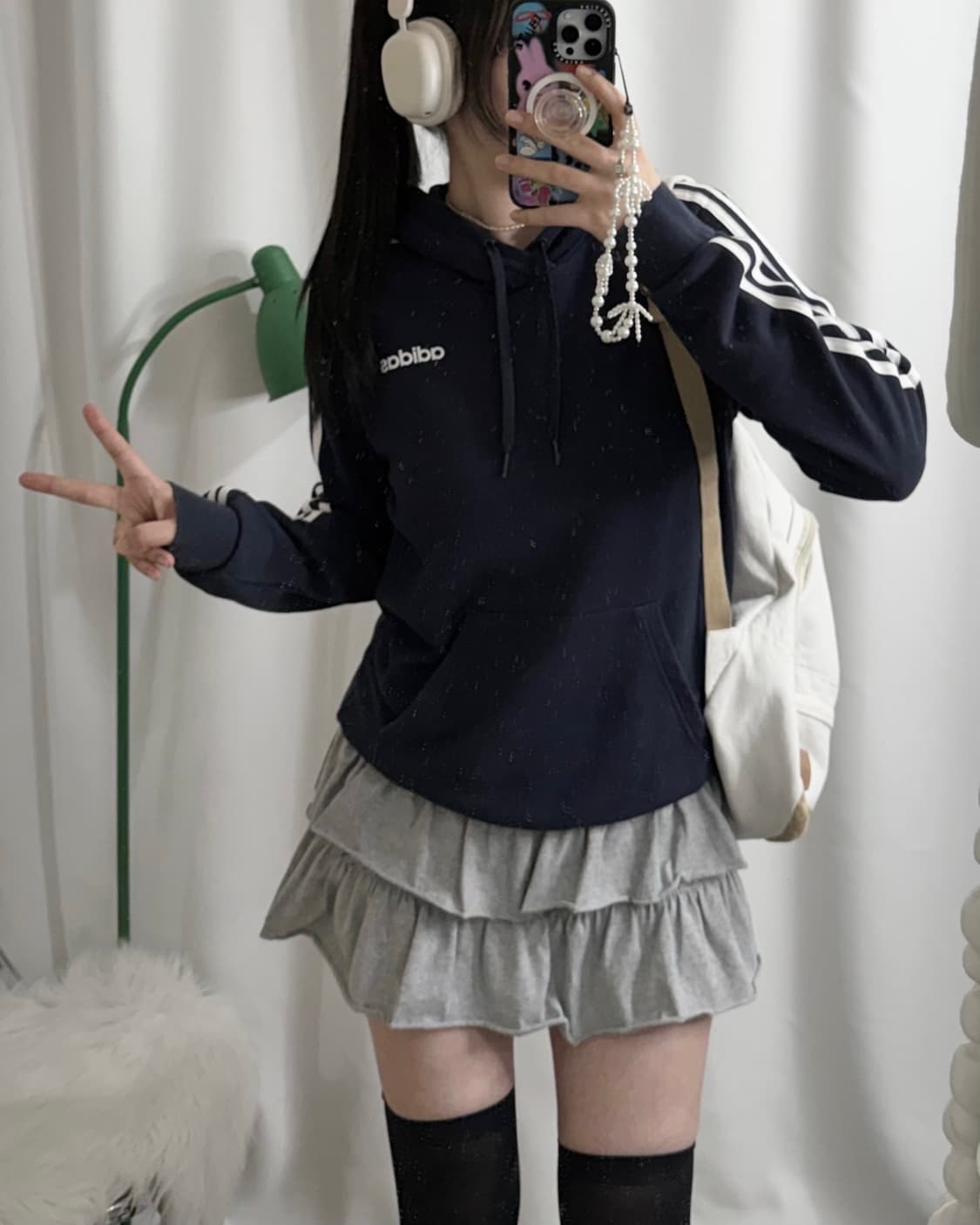 아디다스 네이비 삼선 후드 티셔츠 상품이미지4