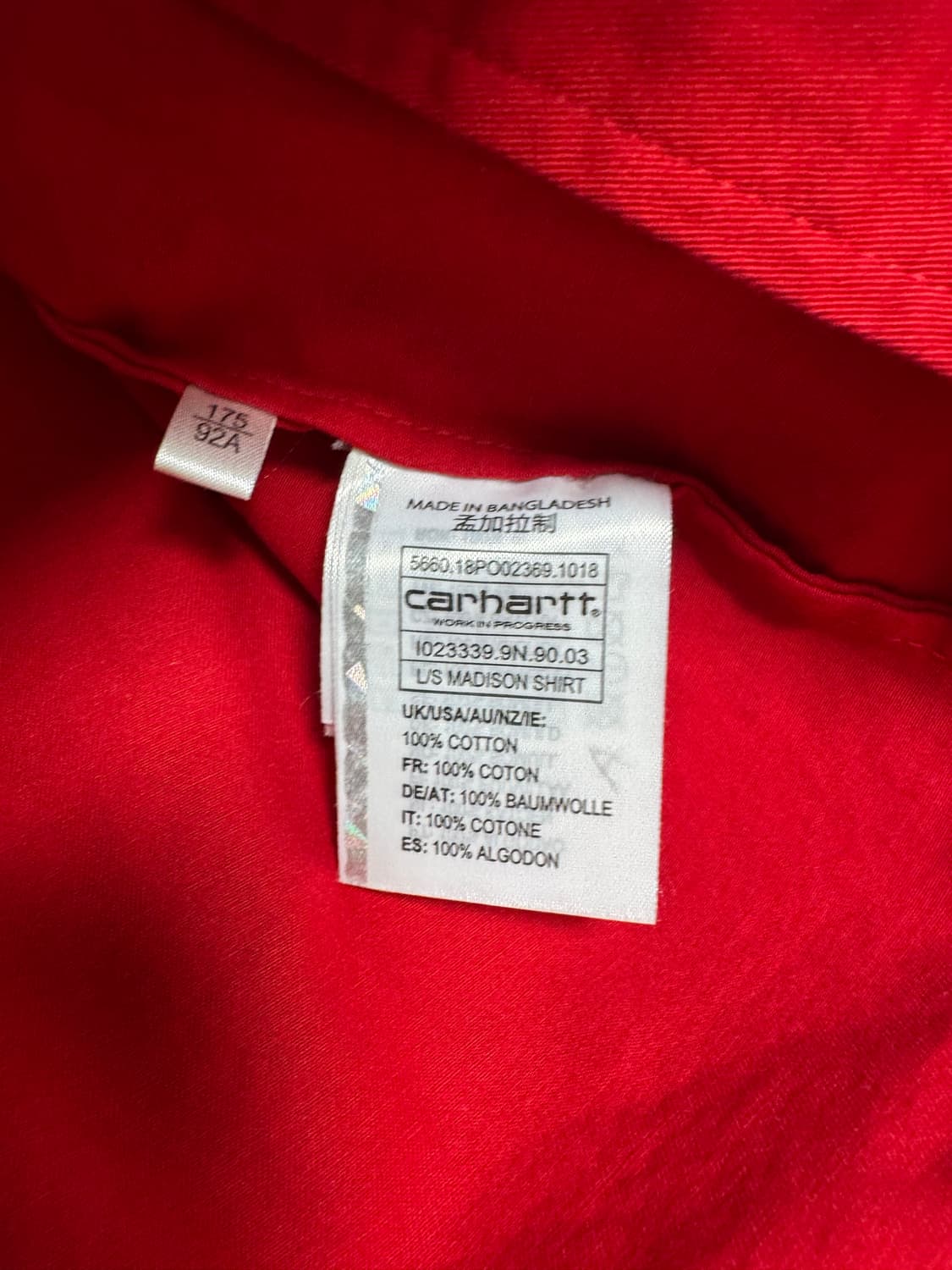 칼하트 WIP 메디슨 셔츠 레드 M  상품이미지4