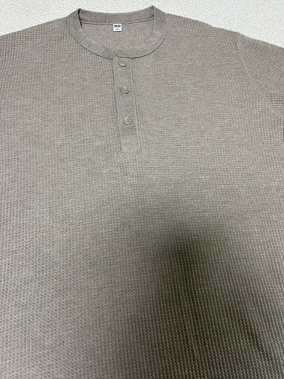 품절템) 일본 유니클로 와플 헨리넥 베이지 XL 1회착 상품이미지4