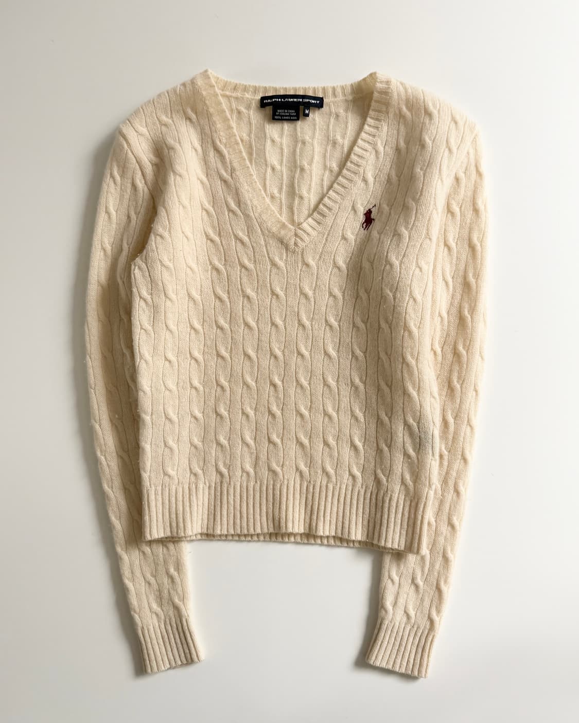 Polo 랄프로렌 우먼 아이보리 램스울 케이블 브이넥 니트 상품이미지4