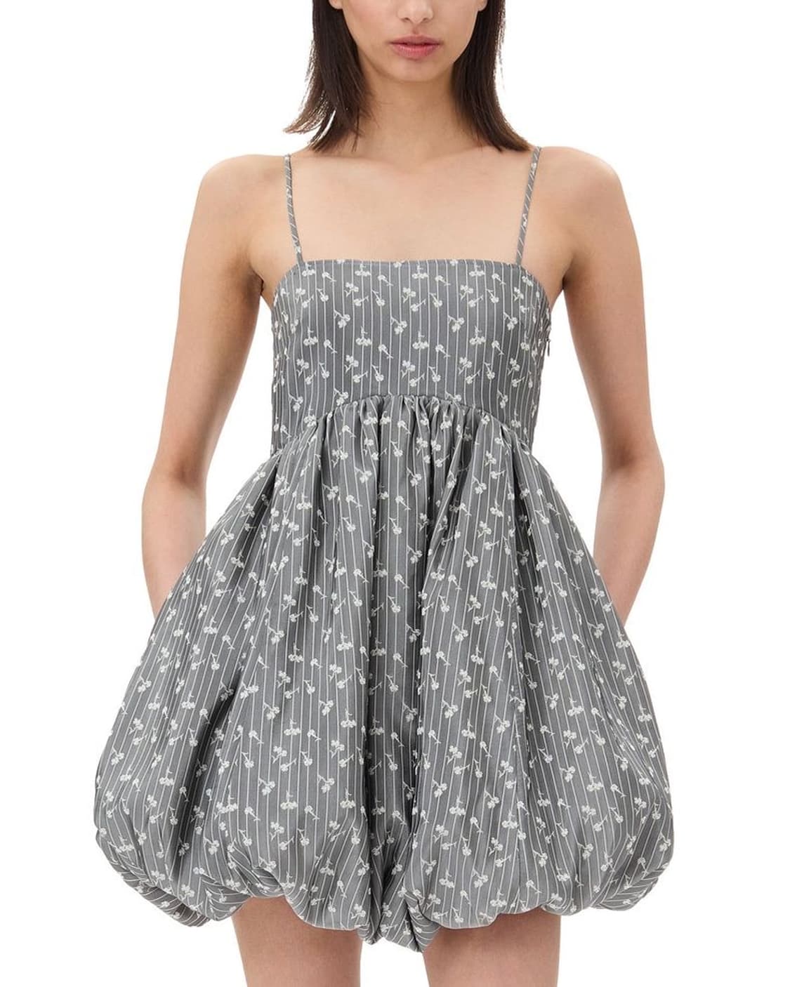 GANNI 가니 아세테이트 자카드 스트랩 미니 드레스 원피스 그레이 상품이미지6