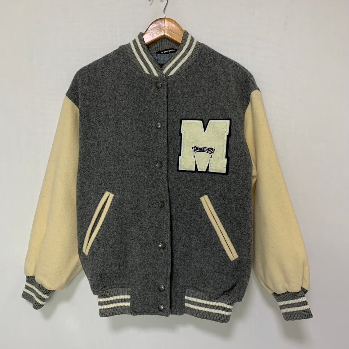 맥그리거 빈티지 모직 아이보리/그레이 스타디움 바시티 자켓 L 상품이미지2