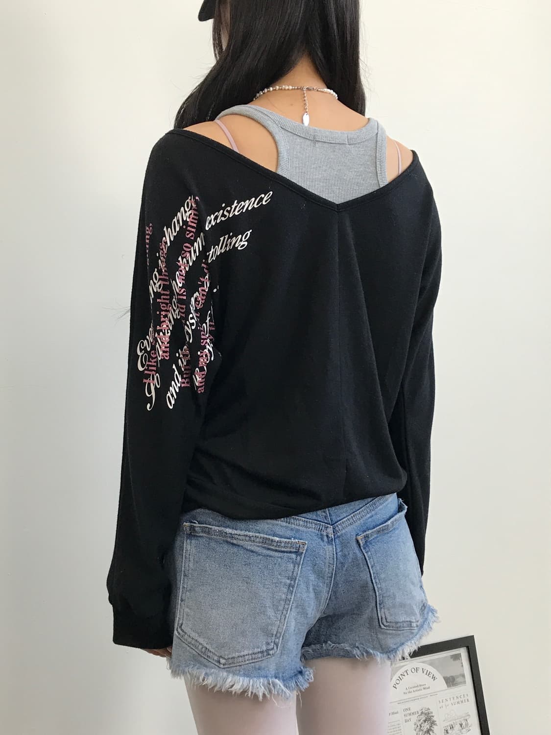 Jpn Y2k Black V-Neck Lettering T-shirts 상품이미지5