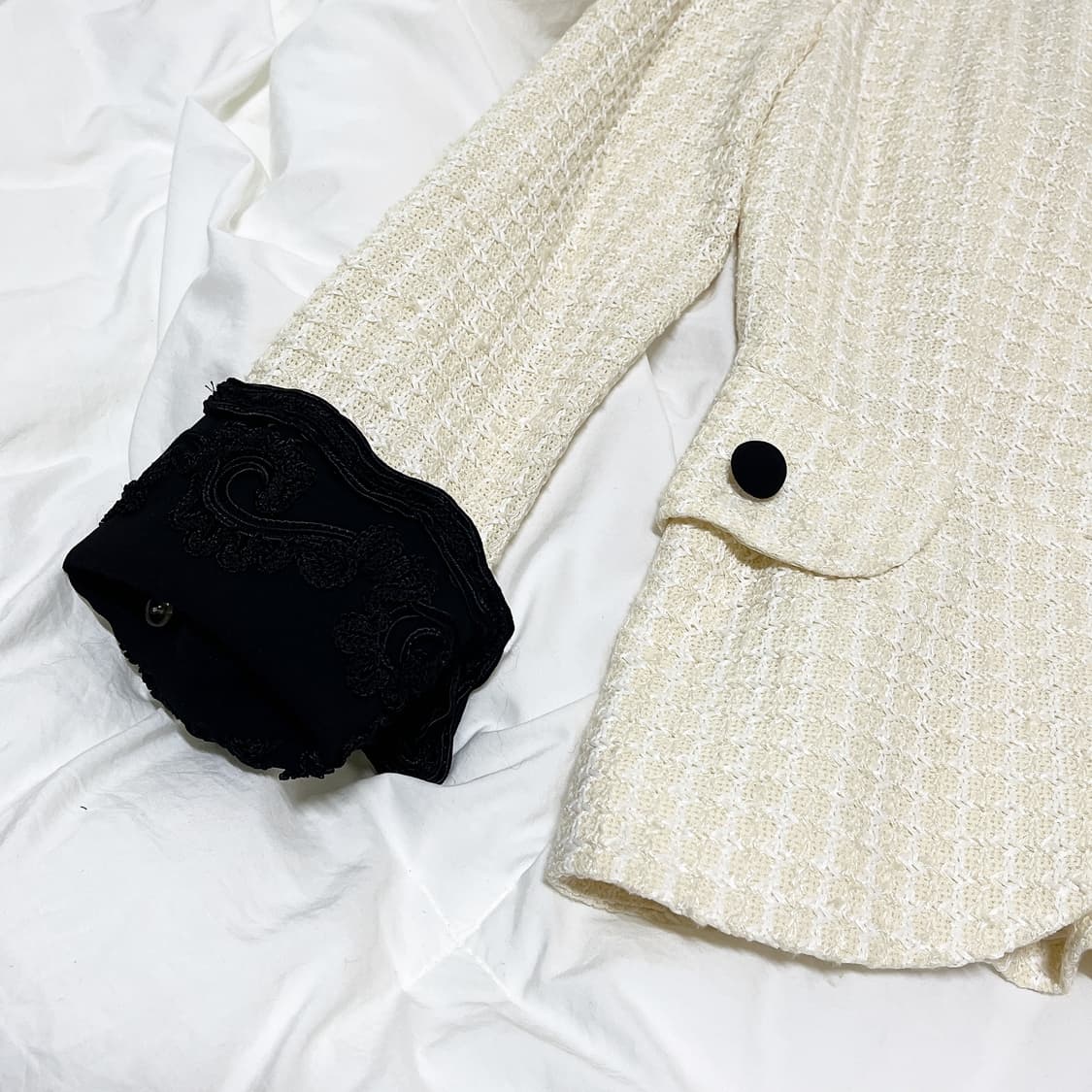 빈티지 ) 아이보리 벨벳카라 셋업 상품이미지3