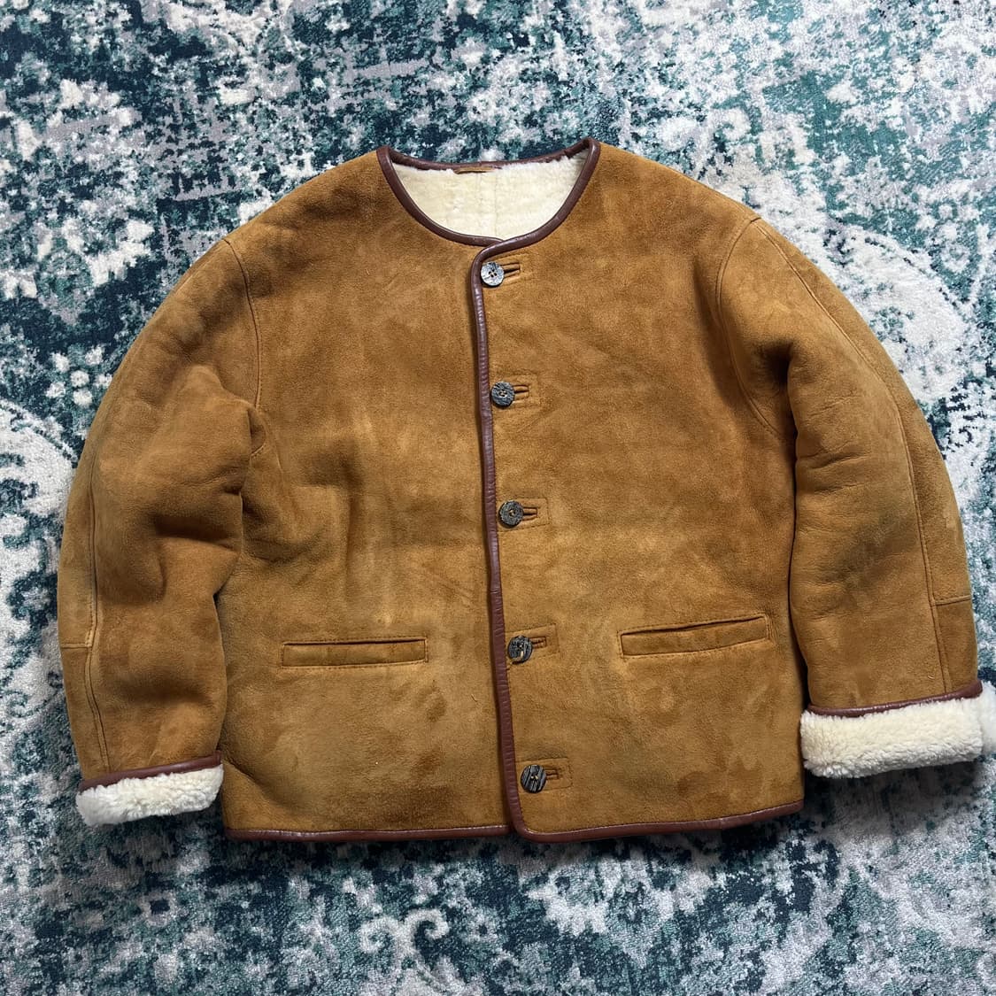 90s Turquie 스웨이드 무스탕 라인 시어링 자켓(M) 상품이미지3