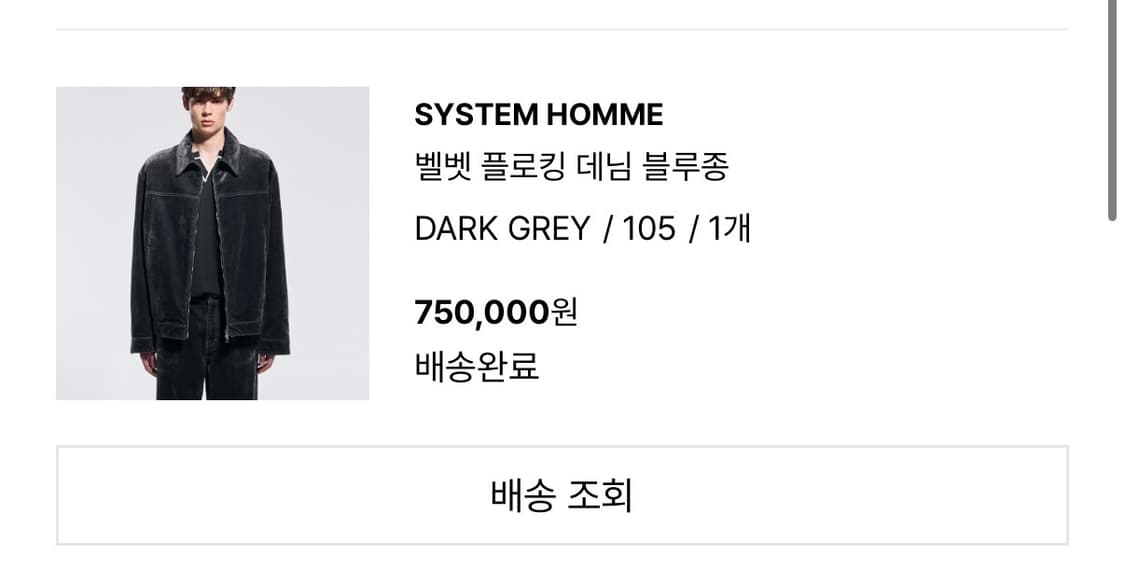 시스템옴므 25fw 벨벳 플로킹 데님 블루종 자켓 다크그레이 105 상품이미지4