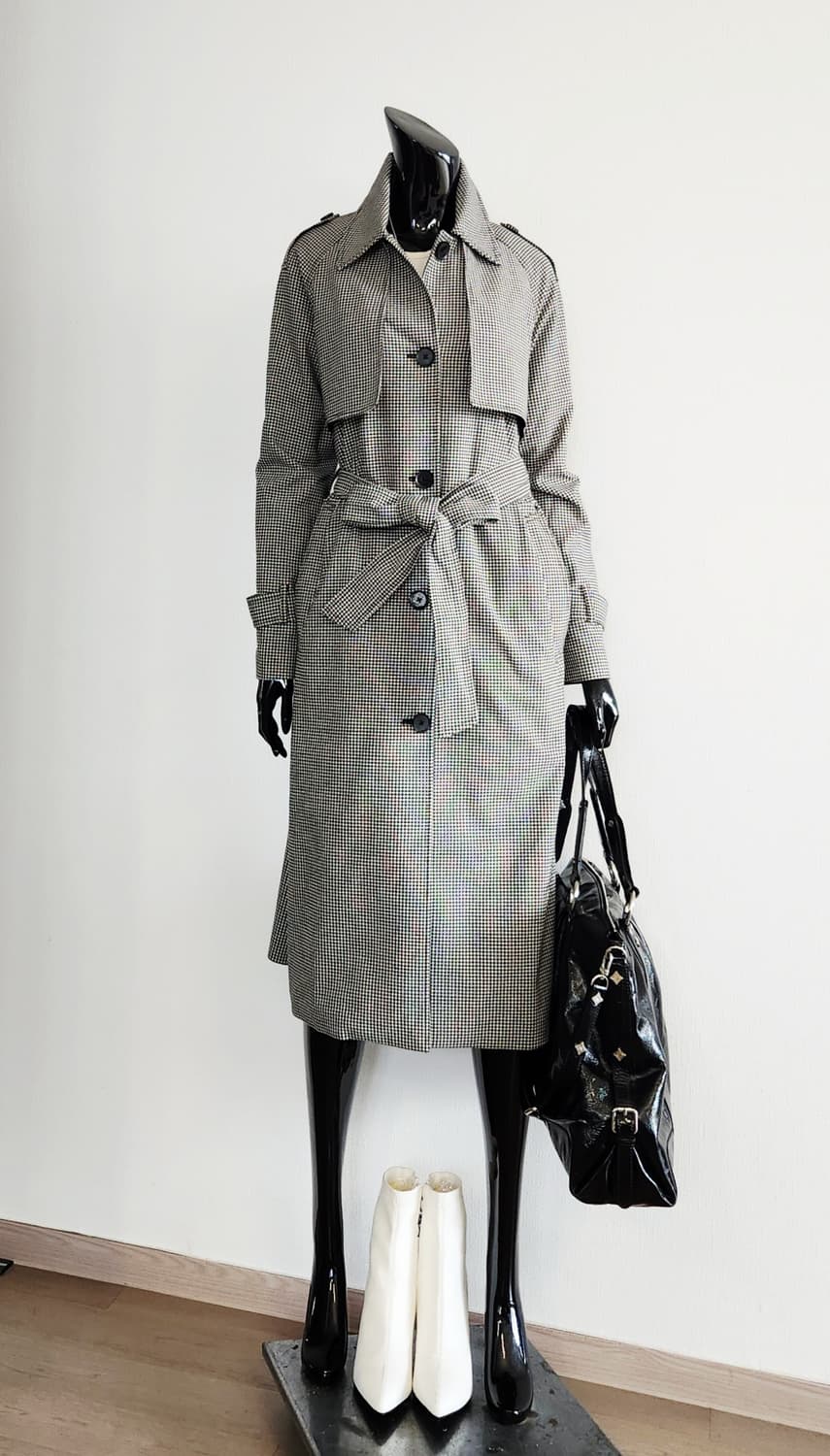 잔체크 롱 트렌치코트 상품이미지3