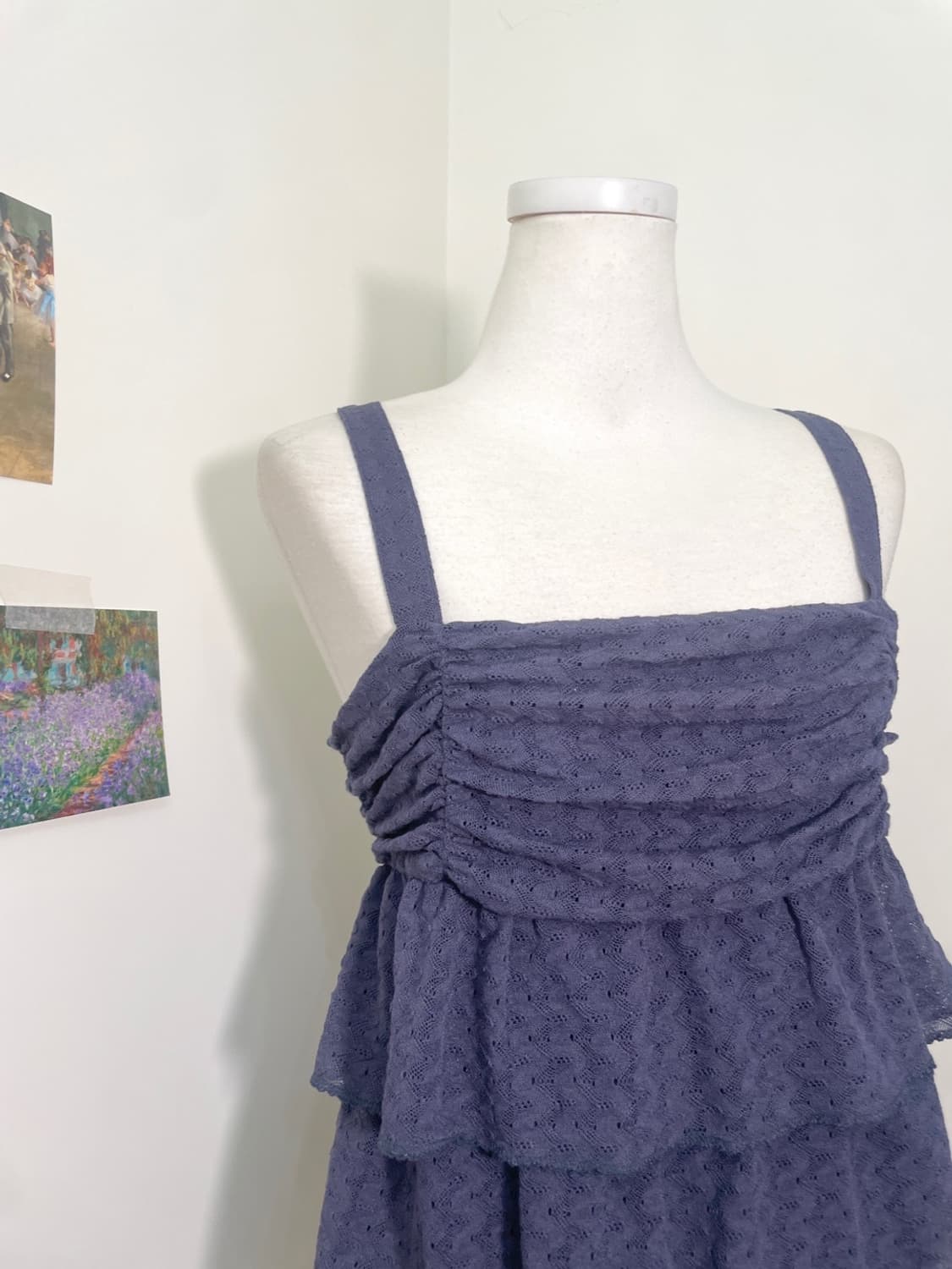 KUMIKYOKU navy crochet lace shirring sle 상품이미지6