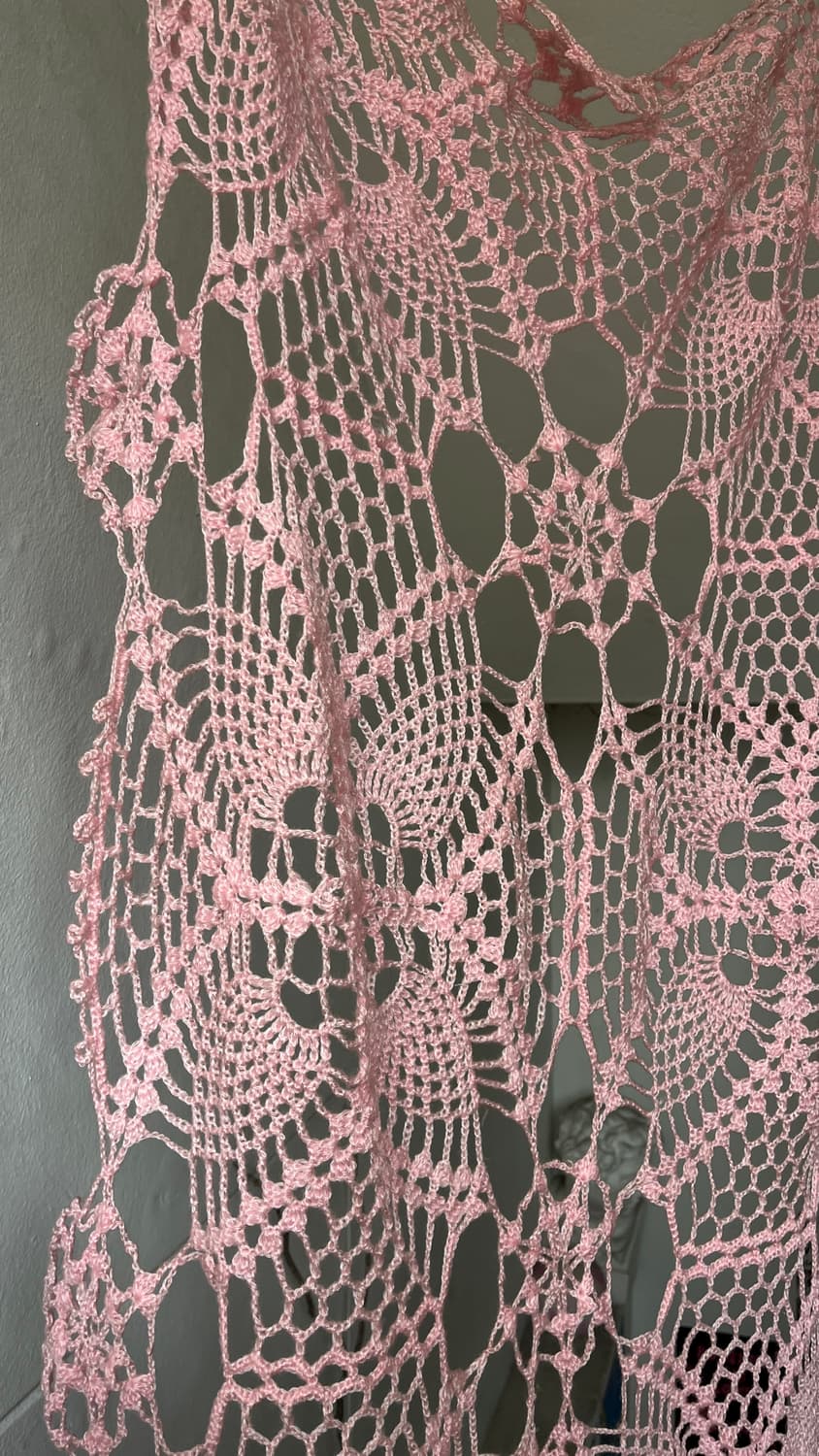 빈티지 크로세 뜨개 딸기우유 핑크 패브릭 상품이미지3