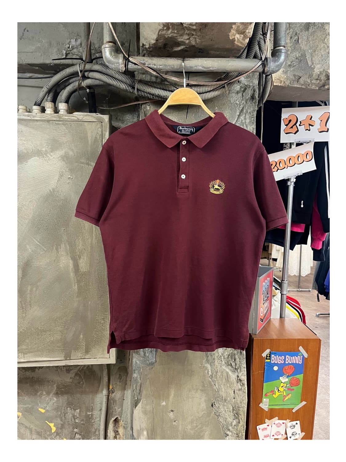 버버리 반팔 카라티 버건디 M #csz3799 상품이미지1