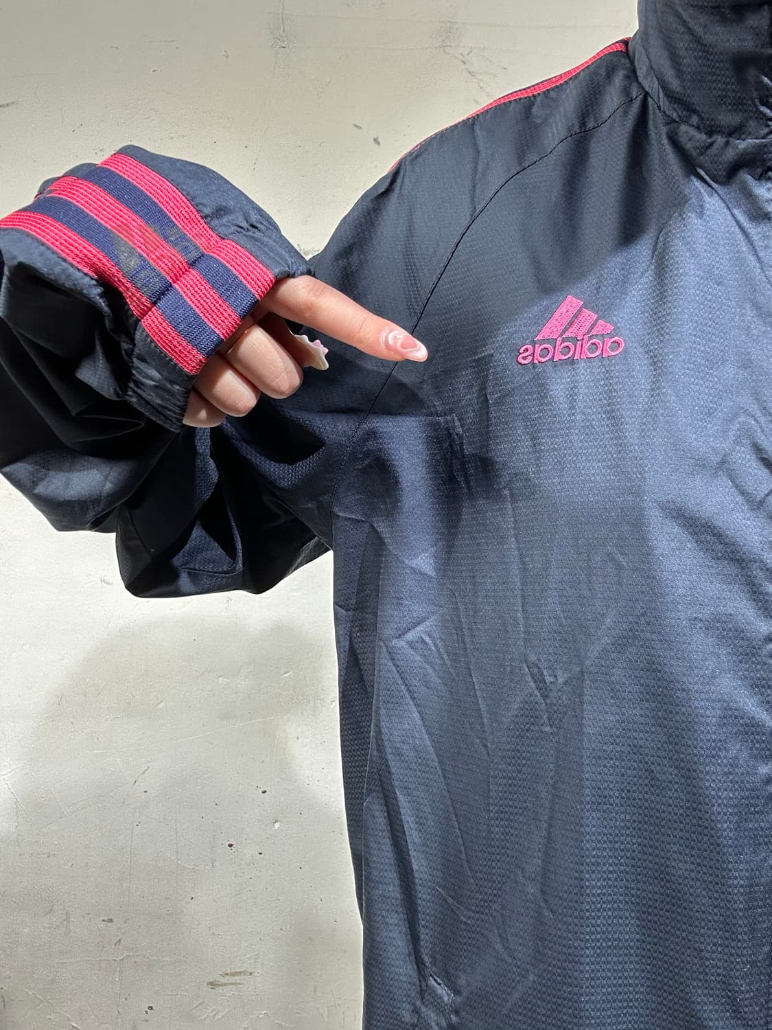 아디다스 네이비 핑크 삼선 바람막이 자켓 L 상품이미지4
