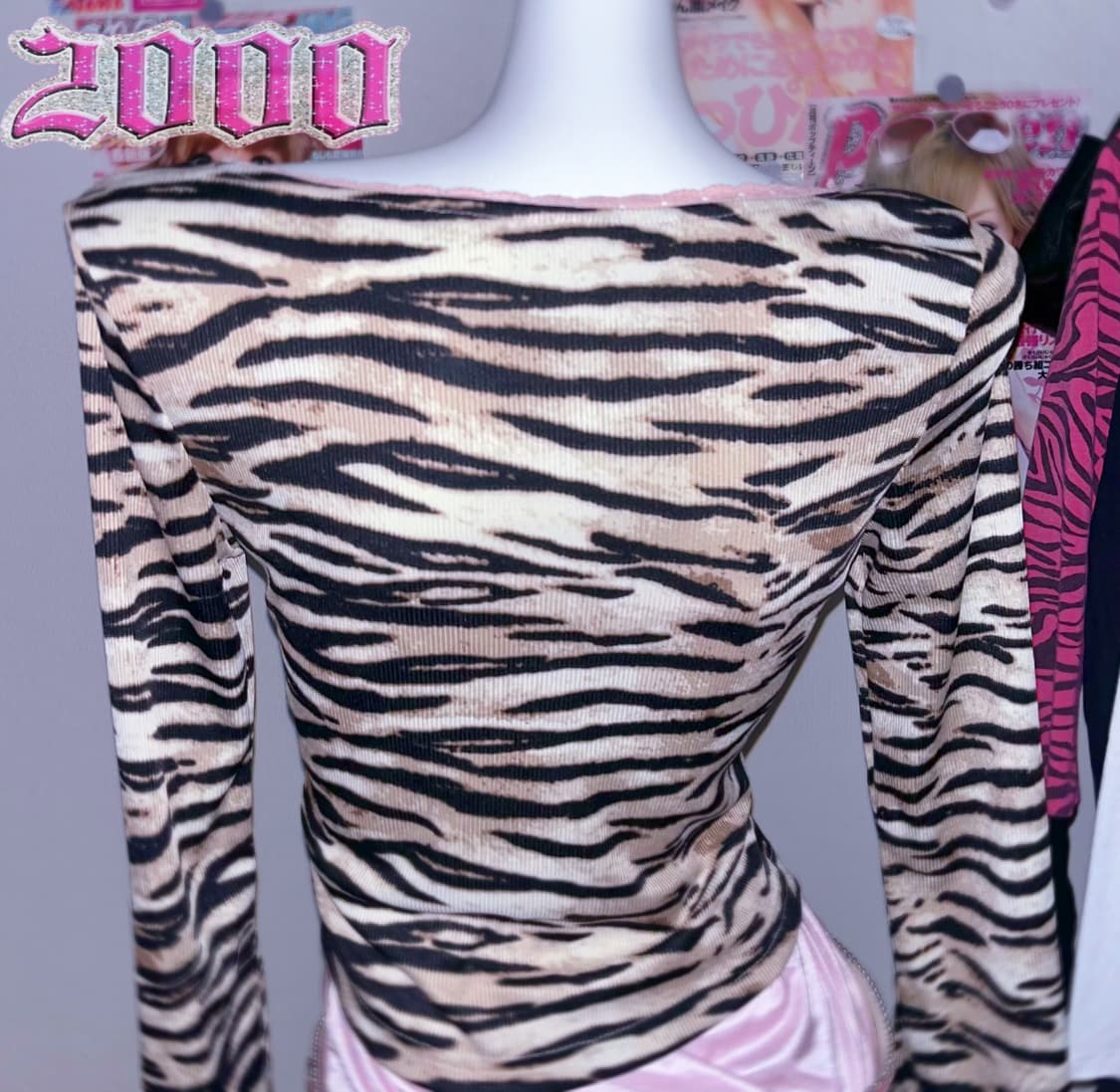 베이비핑크 오네갸루 키치 제브라 프린트 레이스 가디건 상품이미지3