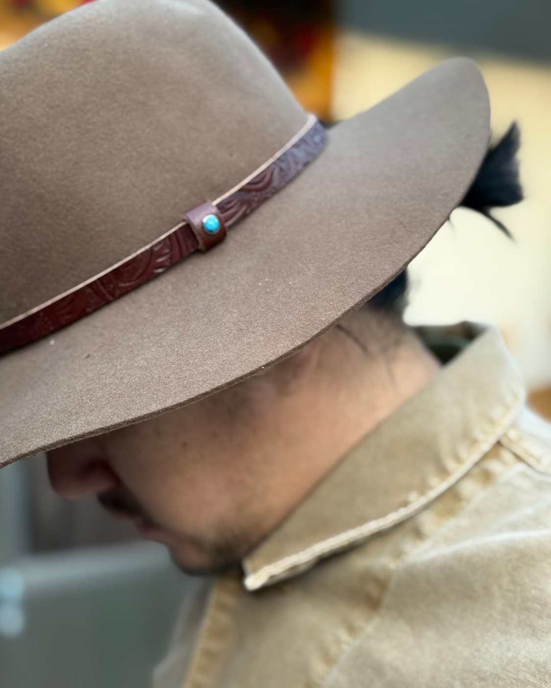 브릭스톤 터키석 & 스탬핑 레더 밴드 울 펠트 페도라 M 상품이미지10