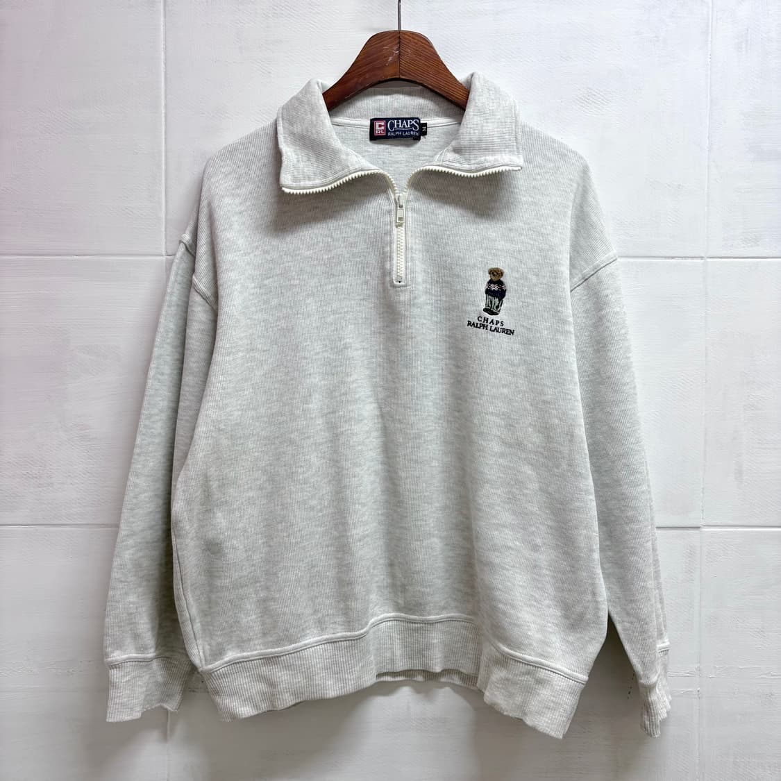 90's CHAPS Ralph Lauren 베어 반집업 스웻셔츠 M 상품이미지1
