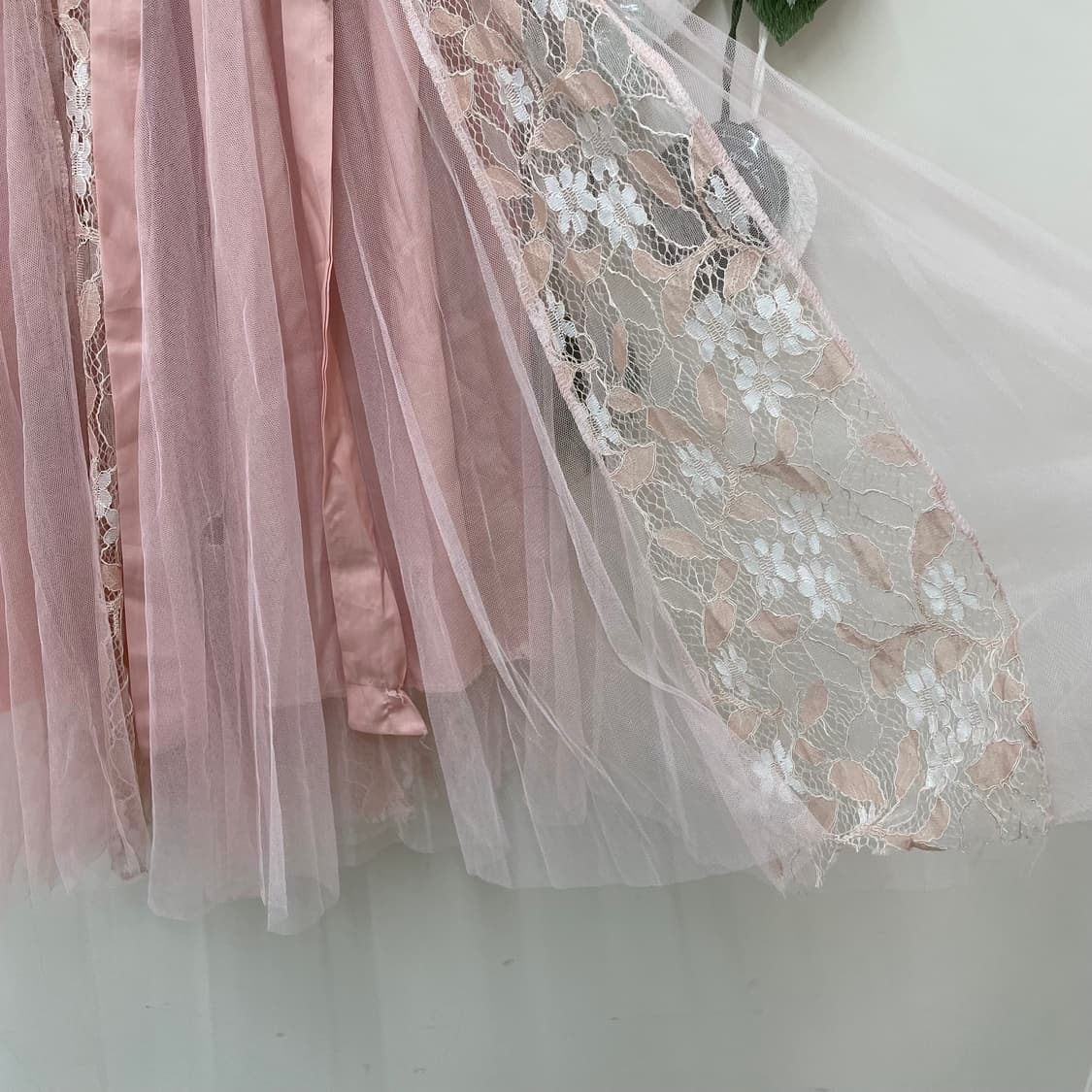 쉬폰 풀밴딩 핑크 레이스 샤 롱 스커트 상품이미지3
