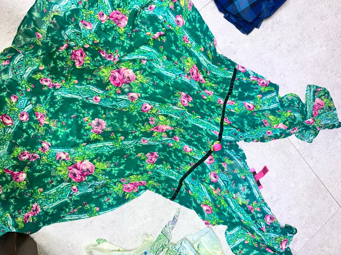 스완빈티지 그린 로즈 쉬폰 원피스 상품이미지4