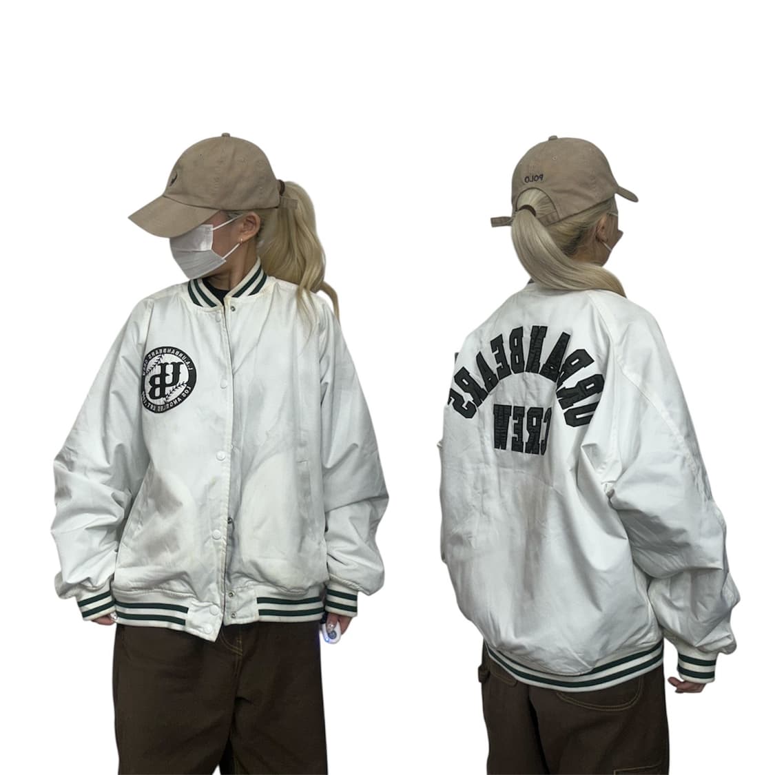 일본 빈티지 화이트 그린 리버시블 양면 바시티 올드스쿨 점퍼  상품이미지1