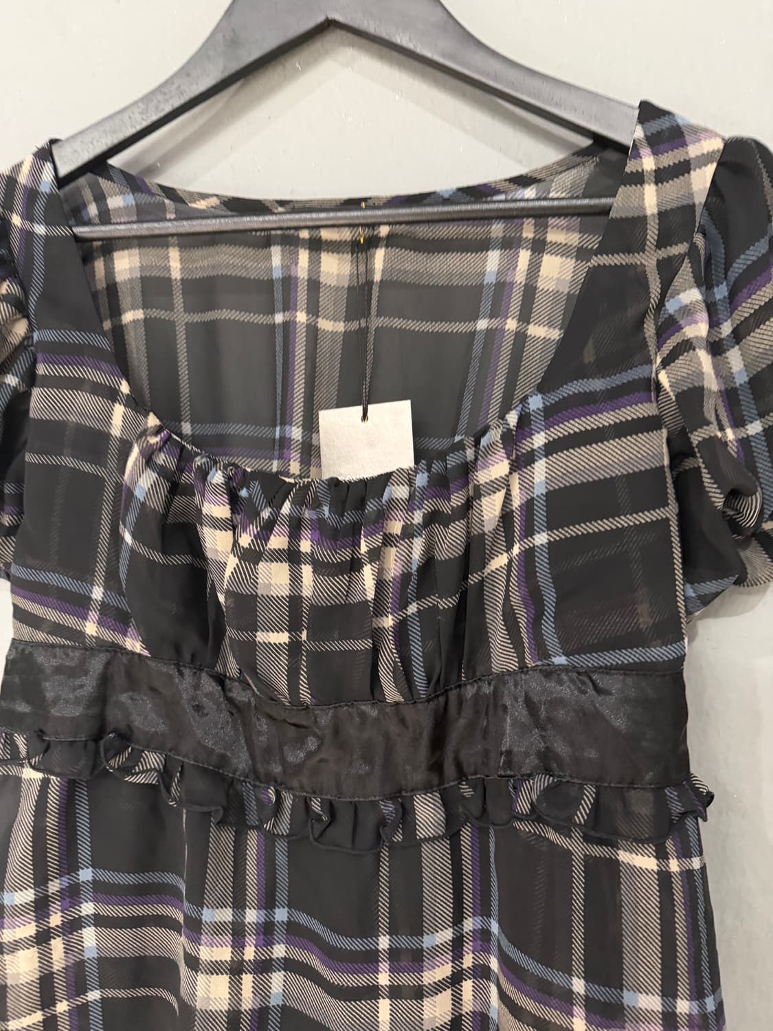 puff sleeve see-through check top 상품이미지7