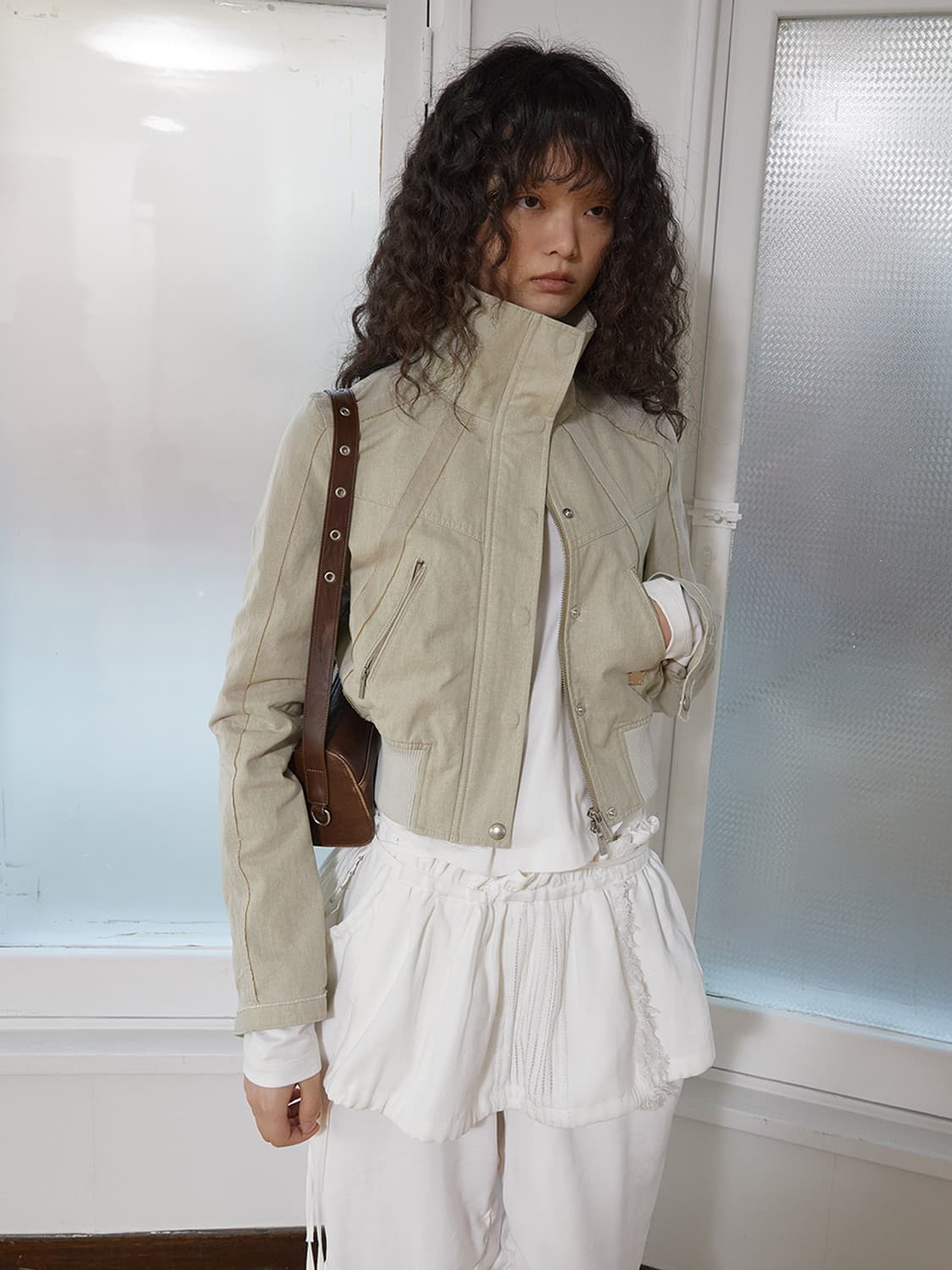 마뗑킴 컬러 믹스드 슬림 봄버 점퍼 S 상품이미지1