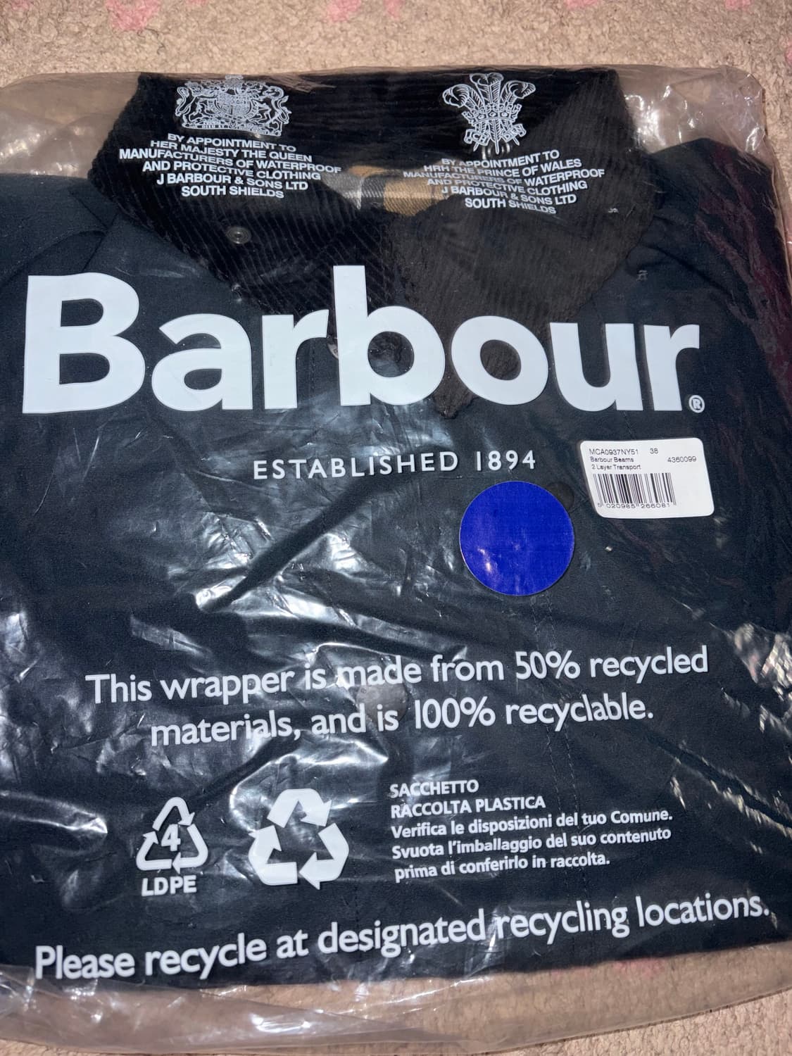 (새상품) 바버 빔즈 콜라보 별주 더블레이어 트랜스포트 38 자켓 네이비 상품이미지1