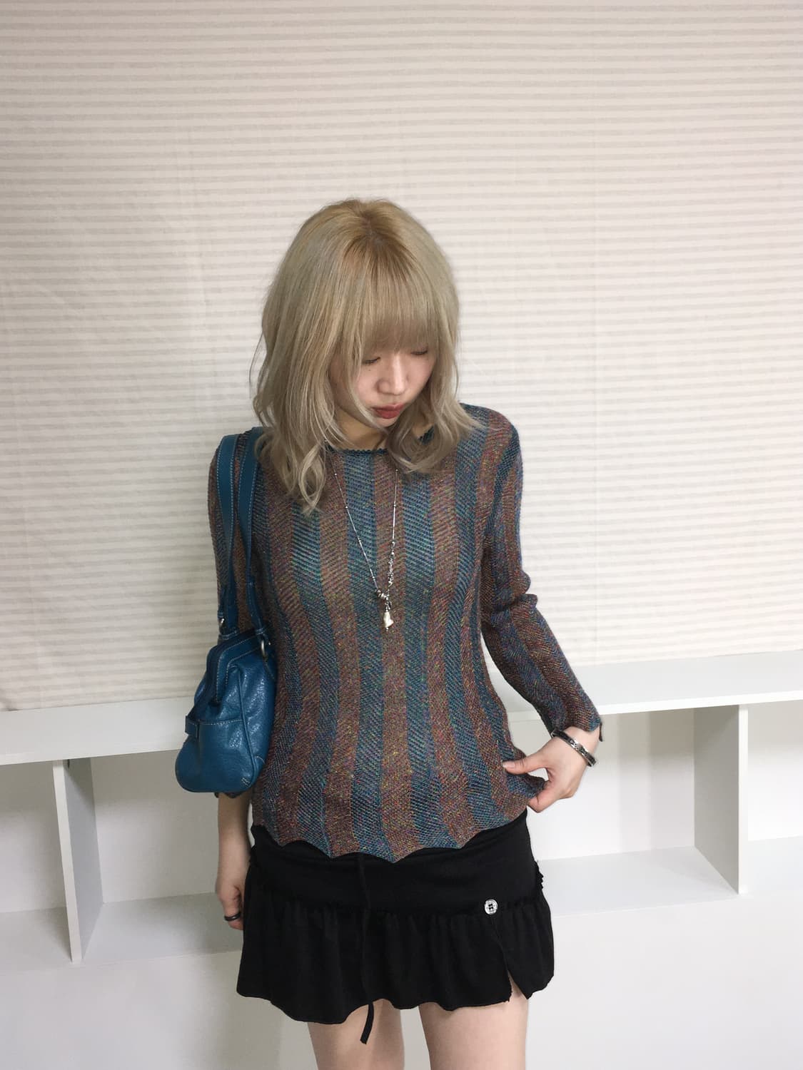 jpn vintage blue green bokashi slim knit 상품이미지1