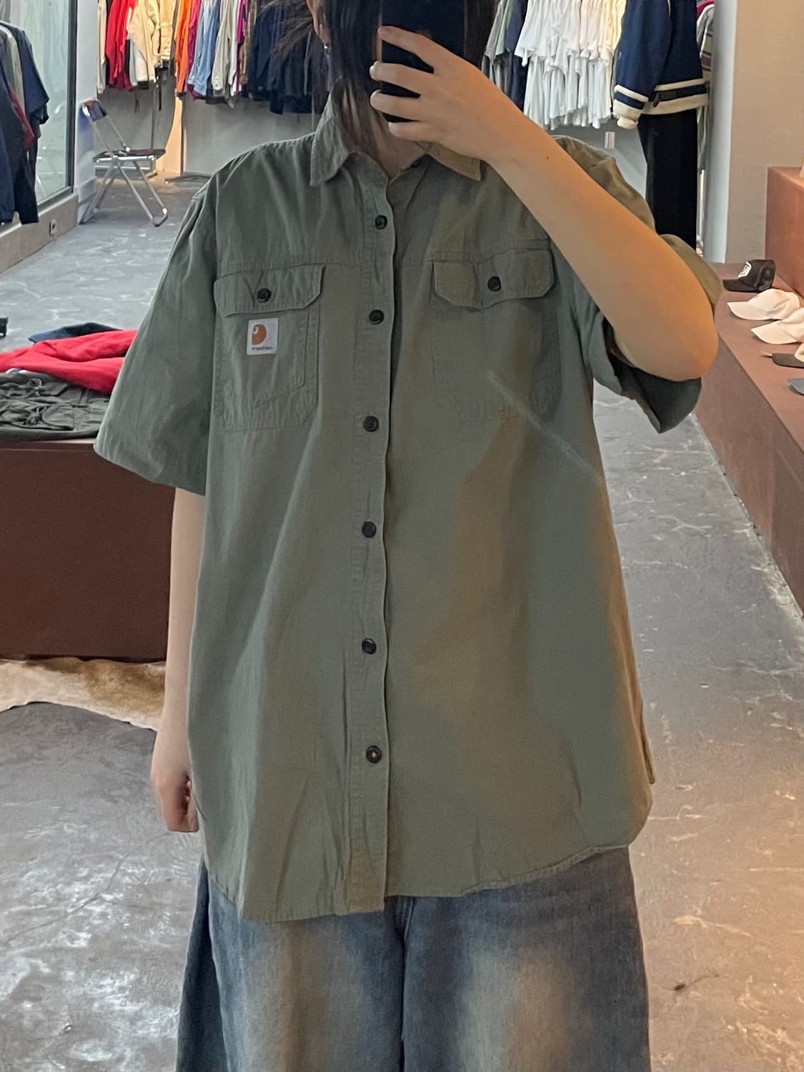 칼하트 카키 워크 반팔 셔츠 H2293 상품이미지1