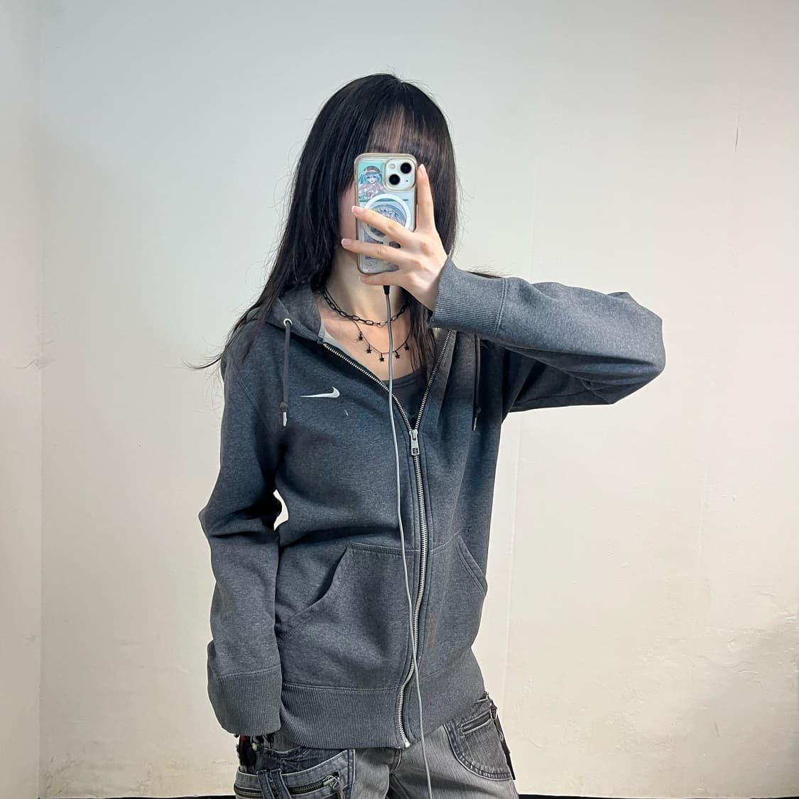 Nike charcoal grey hood zip-up 상품이미지2