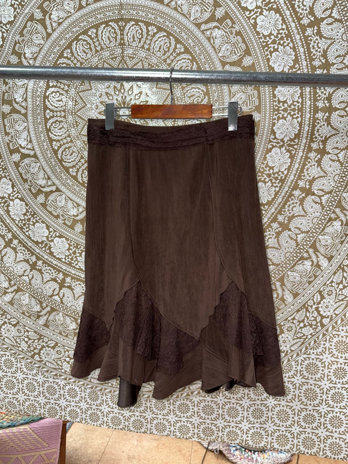 빈티지 여성 스웨이드 레이스 미니스커트  상품이미지3