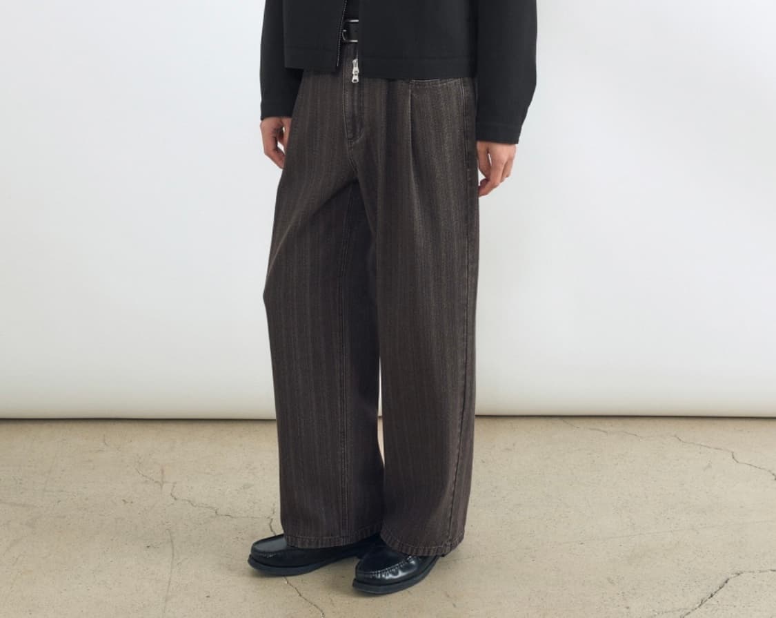 인사일런스 스트라이프 서페이스 데님 팬츠 브라운 상품이미지2